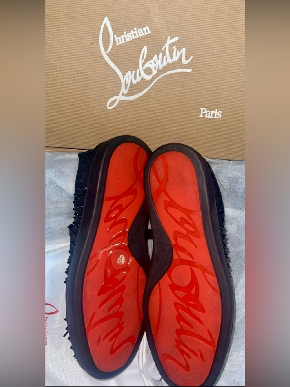 NWT Authentic Christian Louboutin Black Spike-Embellished Low-Top Sneakers
